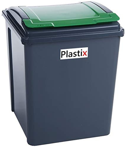 Papelera de plástico para reciclaje de 50 litros, 50 l, con tapa de solapa, para cocina, jardín, basura, cubo de basura (verde)