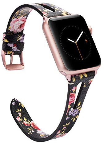 Wearlizer Pink Flower Leather Strap for Apple Watch Strap 41/38/40/42mm iWatch Womens Triangle Hole Sport Straps Wristband Replacement Bracelet (Metal Silver Buckle) SE Series 11 10 9 8 7 6 5 4 3 2