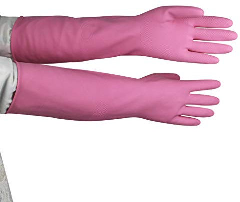 LIBINFAN Guantes De Limpieza A Prueba De Agua Largos De Goma De 38CM (Rosa) Largos Látex Desgaste Ácido Industrial Guantes Gruesos