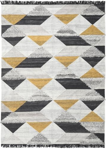 RugVista Isha, Teppich, Kelim Modern, 300 x 200 cm, Rechteckig, Niedriger Stapel, Wohnzimmer, Esszimmer, Schlafzimmer, Nur chemische Reinigung, Care & Fair Zertifiziert, Gold