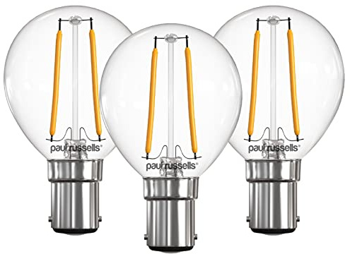 paul russells LED Filament Golf Ball Light Small Bayonet Cap B15, 25w Equivalent Bulb, 2.5W 250LM Mini Globe G45 LED Bulbs, 2700K Warm White, Energy Saving Chandelier Lightbulbs, Pack of 3