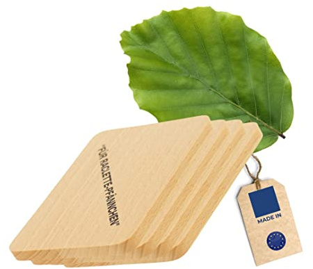 4X Untersetzer für Raclette-Pfännchen aus Holz, 10 cm, Schont Tische vor Öl & Kratzern, Hitzebeständiges Brett, EU Produktion, Heimische Buche