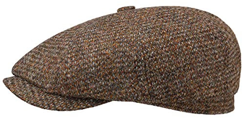 Stetson Hatteras Alfie Harris Tweed Flatcap Schirmmütze Ballonmütze Wollcap Damen/Herren - Made in Germany mit Schirm, Futter Winter Herbst-Winter - 56 cm braun