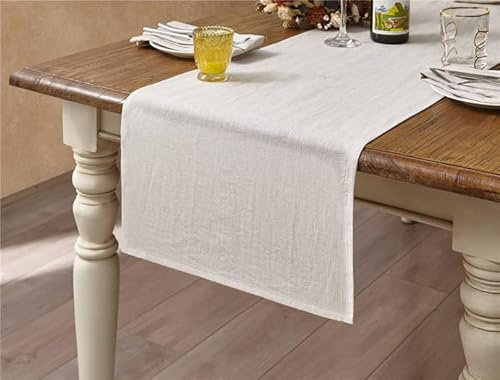 DAPU 100% French Flax Table Runners, 40×180cm, 140g, Pure Linen Decorative Table Cover, Natural Linen Colour