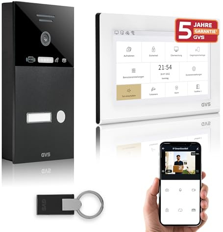 GVS - IP Video Türsprechanlage mit Türöffner, RFID Zugang, HD Kamera, 1x 7 Zoll Monitor & App - Smarte Video Türklingel mit Kamera & Gegensprechanlage für 1 Familienhaus (AVS4462A)