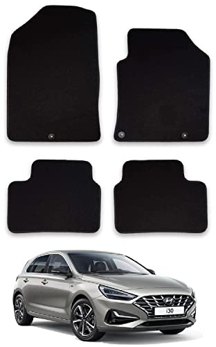 Car Mats Compatible With Hyundai I30 (2017+) Black Carpet Tailored Fit Car Floor Mats Set Accessory Custom Fit Water-Resistant Anti Slip Backing All Weather Full Coverage Hand-Finished With Clips