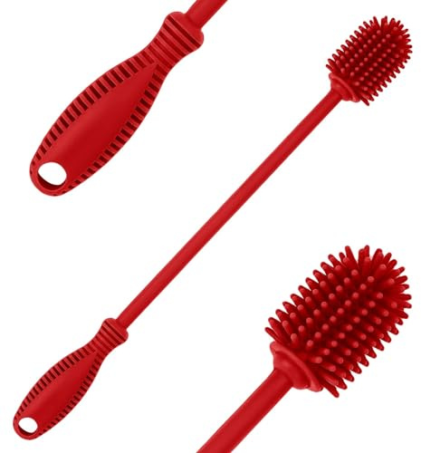 Flaschenbürste Silikon Baby,31cm Flaschen Flaschenreiniger Brush (Qty 1) | Rot, langer Griff, für Babyflaschen, Trinkflaschen, Sportflaschen, Vasen, Glaswaren, für Flaschen mit Kleiner Durchmesser