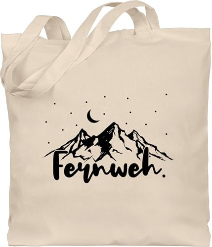 Shirtracer Baumwolltasche - Sprüche Statement - Fernweh Berge - Unisize - Naturweiß - mit aufschrift berg jutebeutel statements wanderbekleidung beutel sprüchen￼ einkaufstasche kind spruch with