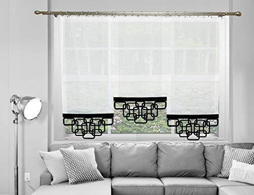 FKL DESIGN Home Deco Schöne Fertiggardine Balkongardine aus Voile Vorhang Panel Weiß Schwarz Kurz Lang AG47 (Muster 1, 80 x 150 cm)