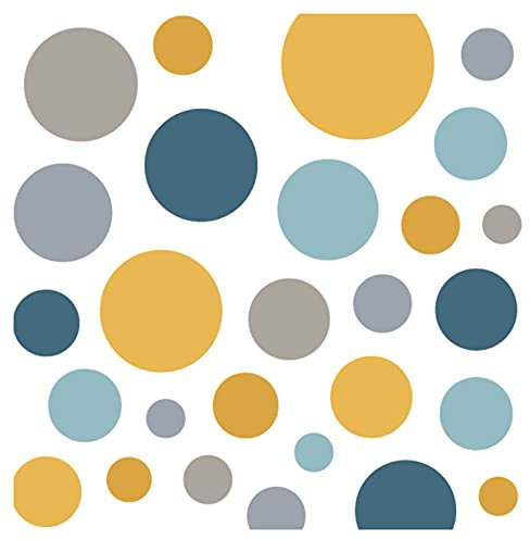 Little Deco 86 Punkte Wandsticker Kinderzimmer Kreise Junge I blau grau gelb I Wandtattoo Spielzimmer Klebepunkte Wandsticker Set Dots selbstklebend DL539-30