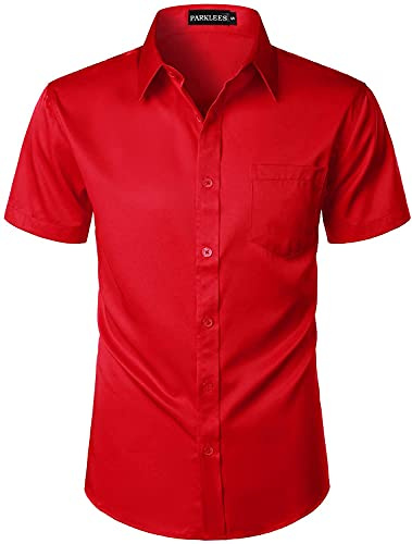 PARKLEES Men's Casual Business Slim Fit Dress Shirt | for Urban Stylish, Formal, Adult, Button Down, with Pocket, Short Sleeve, Button Up