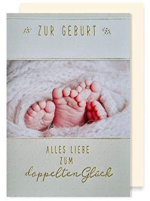AvanCarte Zwillinge Geburt Junge Mädchen Karte Grußkarte Babyfüße 16x11cm
