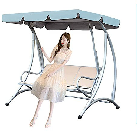SJASD Ersatzdach für Gartenschaukel Wasserdicht Hollywoodschaukel Dach Dachbezug 210D Oxford-Tuch, 3 Sitzer Schaukeldach ​Ersatz-Bezug Sonnendach Dachplane,Blau,142x120x18cm/56x47x7''