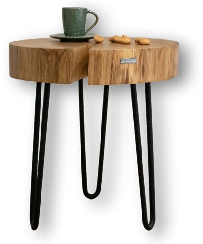holz4home® Couchtisch mit massiver Baumscheibe aus Eiche | Baumkante | Baumstamm | Exklusives Loft Design aus hochwertigem Massivholz | Ø 50cm x 41cm Höhe