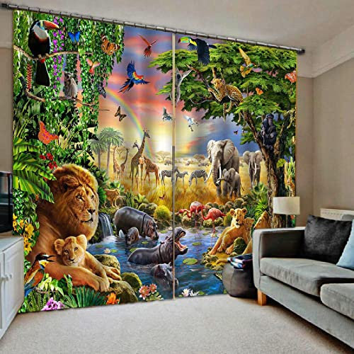 Benutzerdefinierte Größe 3D Tier Dschungel Windows Vorhänge Hintergrund Wohnzimmer Schlafzimmer Küche Vorhänge Für Kinder Vorhänge,150×166Cm