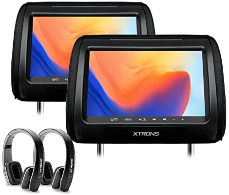 XTRONS 2er-Pack 9 Zoll DVD Player für Auto kopfstütze mit HD-Eingang,Slot Load Disc Laufwerk,Reißverschluss Design und Abnehmbarer Abdeckung Unterstützung für 32Bit Spiele Audio&Video(DWH005x2)