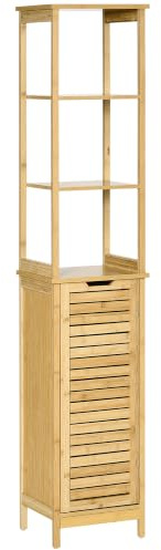 kleankin Mobile Bagno Salvaspazio con 3 Ripiani 34x30x173cm Color Naturale | 1 Credenza, Colonna Bagno, Design a Doghe in Bambù