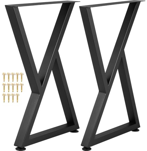 VEVOR Metal Table Legs, 28x18 inch Desk Legs, Set of 2, Heavy Duty Bench Legs, Z Shape Metal Furniture Legs, Wrought Iron Coffee Table Legs, Home DIY for Dining Table with Rubber Floor Protectors, Mat