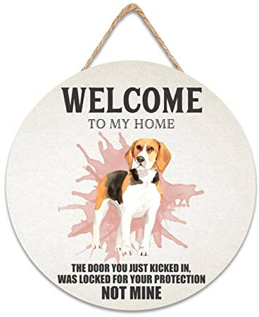CustonCares Willkommen Haustürschild Hund Spruch Schild Welcome to My Home Veranda Fall Dekor Hund Mutter Geschenk für Frauen Solid Türkranz Erstes Zuhause Geschenke 30,5 x 30,5 cm rund