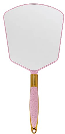 YCHMIR Handheld Mirror with Handle，Barber Hairdressing Handheld Mirrorfor for Salon (Pink)