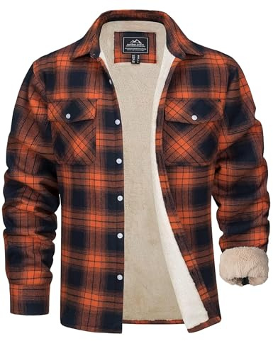 MAGCOMSEN Herren Winterjacke Hemd Gefüttert Hemdjacke Thermo Karierts Freizeithemd mit Multi Taschen Baumwolle Warme Holzfällerhemd