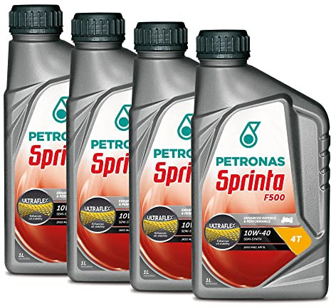 Petronas Kit 4X Sprinta Olio Motore Moto Scooter 4 Tempi F500 10W-40 1L - Semi Sintetico - 4 Cofezioni da 1 Litro