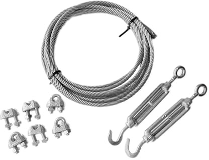 ALFA LOGISTIK Drahtseil 6mm Dicke 15m Länge – Stahlseil Set mit 6x Drahtseilklemmen und 2x Spannschloss – Langlebiges Rankhilfe Drahtseil Set - Seilspanngarnitur