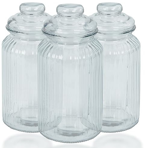 ZENO Airtight Glass Jars Vintage - Set of 3 | Traditional Sweet Jar Storage Containers | Preserving Kitchen Jars | Ideal for Tea, Coffee & Sweets | 1350ml
