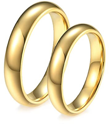 BCughia Freundschaftsringe Beste Freundinnen, Goldring Damen Wolframcarbid Ring Polierter Goldring 4mm Damengröße 52(16.6), Herrengröße 67(21.3)