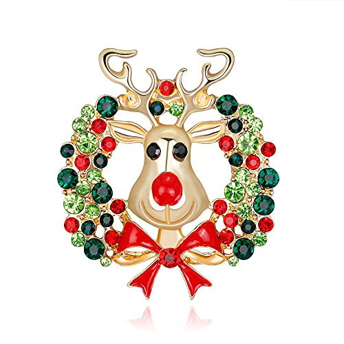 NOYOTA Brosche Pins for Frauen, Mode Emaille Strass Elch Kranz Brosche Pins for Männer Frauen Mantel Pullover Jacke Dekoration Abzeichen Zubehör Weihnachten Schmuck Geschenke