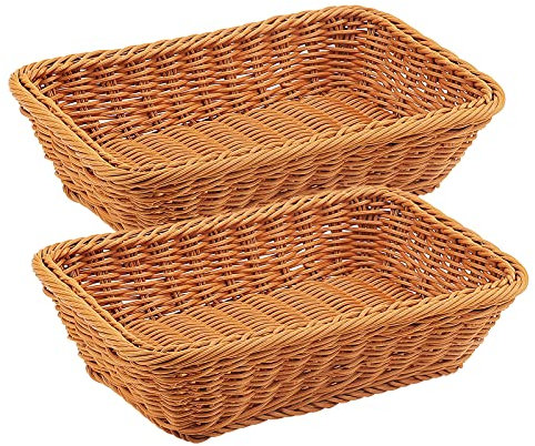 MUKCHAP 2 Pack Wicker Bread Baskets, 30 x 20 x 10cm Rectangular Wicker Rattan Basket, Poly Wicker Basket for Fruit, Vegetables, Bread