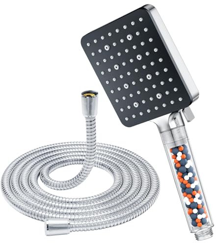 Shower Head and Hose 1.6M with Filter - YEAUPE PRO Square High Pressure Bathroom Shower Heads 6 Jet Modes,Large Powerful Flow Rain Showerhead for Low Pressure Hard Water Filter Shower Head