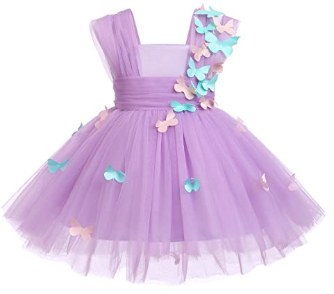 FYMNSI Vestito da Principessa per Battesimo, Feste, Matrimoni, in Tulle, Viola, 2-3 Anni
