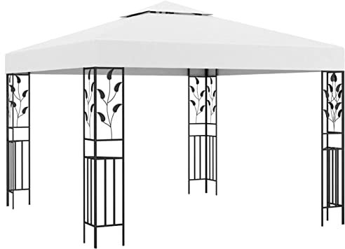 Homgoday Pavillon mit Doppeldach Gartenpavillon Gartenlaube UV-beständig Gartenzelt Partyzelt Festzelt Gartenpavillon Bierzelt für Garten Hof Terrasse 3x3 m Weiß 180 g/m²
