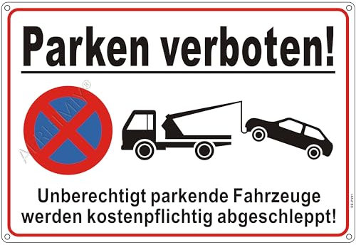 XXL Parken Verboten Schild Aluminium Reflektierend 30×44 cm Parkverbotsschilder Metall Parken Verboten Schilder Kostenpflichtig Abschleppen, UV-beständig, Wasserfest, Rostfrei, mit Bohrlöcher, Weiß