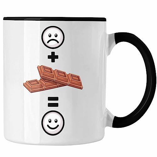 Trendation - Schokolade Tasse Geschenk für Schoko-Liebhaber Lustige Geschenkidee :(+ Schokolade = :) Geburtstag (Schwarz)