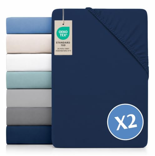Dreamzie - Juego de 2 Sábanas Bajeras 135x190 Ajustables - Oeko-Tex | Ropa de Cama · Azul Marino · Microfibra · Ultra Suaves · 30 cm de Alto · Fáciles de Lavar · Sin Plancha · Transpirables