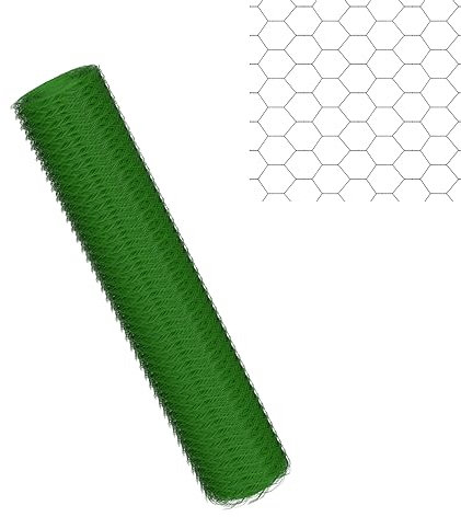 Mgartenzaun, Grün PVC-Beschichtete, 100CM X 25M Hexagonal Drahtgeflecht, Weidezaun Forstzaun für Geflügel, Hühnerdraht
