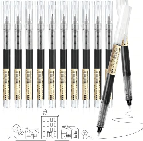 pularrris 12 Stück Gelstifte Gelschreiber, 0,5 mm, schwarze Gel-Tintenstifte – ultraschnell trocknend – wasserfester Gelstift zum Schreiben, Zeichnen und Skizzieren, schwarze Stifte für Studenten