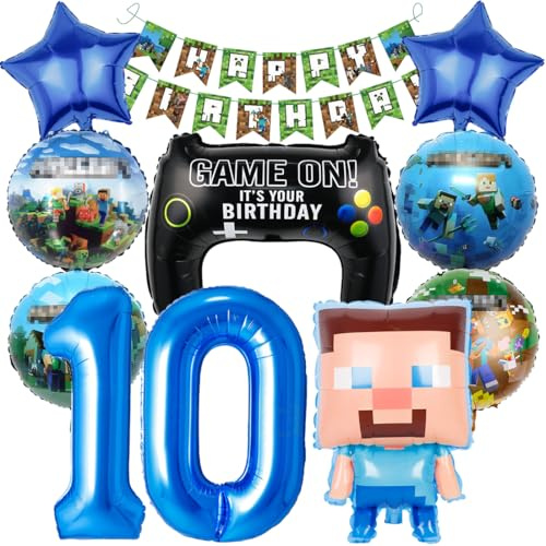 Pixel Luftballon Geburtstagsdeko 13 Jahre, 10 Stück Miner Kindergeburtstag Jungen, 13. Geburtstag Folienballon Spiel Gamer Luftballon Geburtstag Party Deko