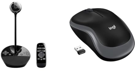 Logitech BCC950 ConferenceCam per Conferenze da Ufficio, Nero & M185 Mouse Wireless, 2,4 GHz con Mini Ricevitore USB, Durata Batteria di 12 Mesi