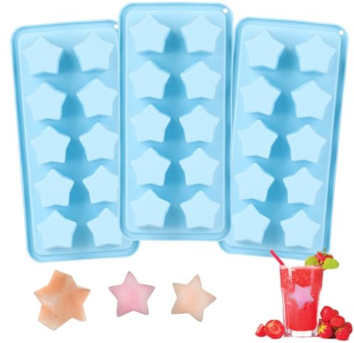 3 Stück Silikon-Eiswürfelform in Fünfzackiger Stern, Fünfzackigerförmige Eiswürfelform für den Gefrierschrank, leicht zu lösende Fünfzackiger für Cocktails, Whisky, Getränke, Silikonformen für Schokol