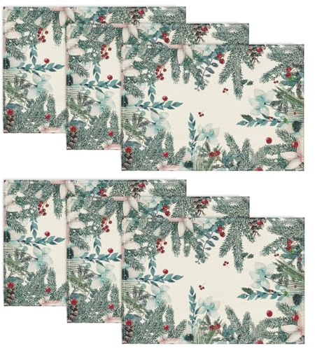 Artoid Mode Holly Eukalyptus Mistletoe Weihnachten Platzsets 6er Set, 30x45cm Winter Tischset Waschbar Platzdeckchen Küche Party Deko