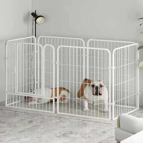 RUYICZB 6-Teilig Welpenlaufstall, Hundelaufstall Mit Tür, Welpenauslauf Tierlaufstall Hunde Mit Automatischer Verriegelung Freilaufgehege Für Hund Katze Welpe Kaninchen,Weiß,140x70x80cm