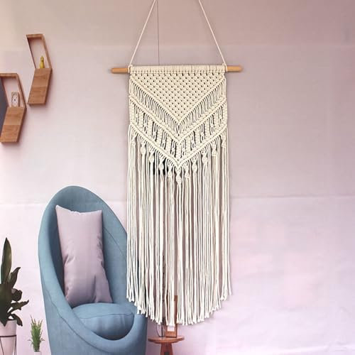 Homxi Tapestry Macrame 40x80CM,Wandteppich Küche Holz mit Gewebt Quasten Gewebter Wandteppich Beige