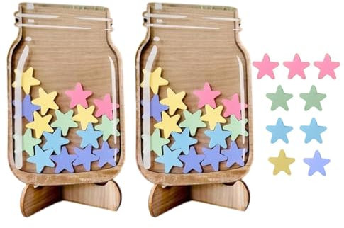 2ST Hölzerne Reward Jars mit 50 Star, Belohnungsglas mit Stern-Token, Belohnungsglas für Kinder, Belohnung für Töpfchentraining&tägliche Aufgaben, Belohnungsglas für gutes Verhalten für Zuhause,Schule
