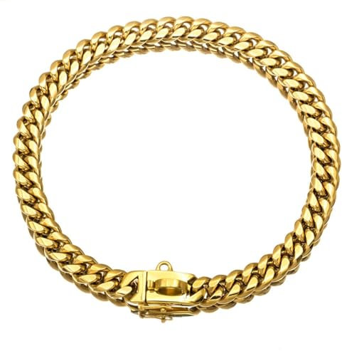 Goldfarbenes Hundehalsband, 14 mm Stark, Edelstahl, Kubanische Glieder, Hundehalsband, Gehhalsband für Mittelgroße und Große Hunde, Halskette für Starke Hunde(Gold,12in)