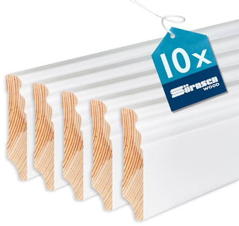 Sockelleiste Kiefer – 16x70x2400 mm, 10 Stück, weiß RAL 9016 lackiert | Sörnsen Wood Sockelleiste – hochwertige Fußleisten mit Altdeutschem Profil – Beste Qualität hergestellt in Norddeutschland