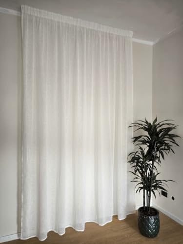 CATTANI TESSUTI Cortinas con Cinta fruncidora a Medida, Tejido Efecto Lino Blanco, Ancho del Panel 280 cm, para rieles de 140/170 cm, Altura de 180 a 295 cm - 280 x 270 cm