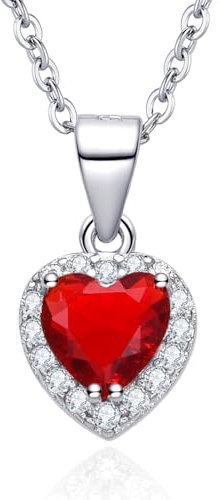 Dada Gioielli - Collana Cuore 9mm Punto Luce Argento 925 Con Zirconi Brillanti Catenina 45+5cm (Rosso Rubino)